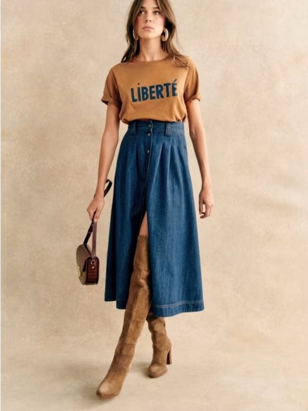 Sezane clarine denim midi skirt - Picture 1 of 6